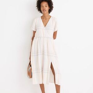 Madewell Linen-Blend Clara Midi Dress in Plaid